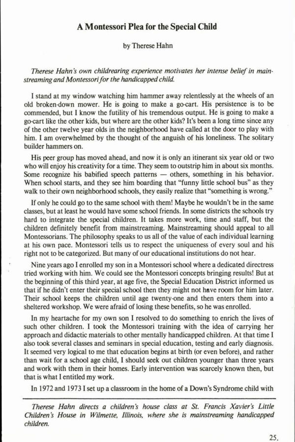 NAMTA Quarterly 03/3 03 A Montessori Plea for the Special Child