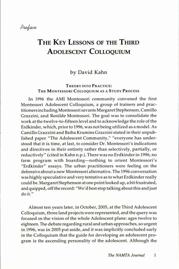 NAMTA Journal 31/1 01 The Key Lessons of the Third Adolescent Colloquium