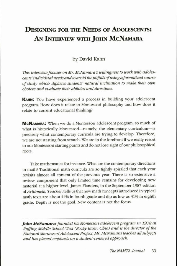 NAMTA Journal 18/3 02 Designing for the Needs of Adolescents: An Interview with John McNamara