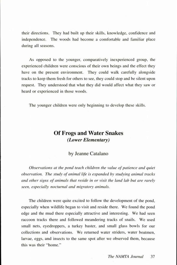 NAMTA Journal 17/3 07 Of Frogs and Water Snakes (Lower Elementary)