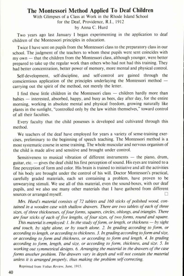 NAMTA Quarterly 07/3 08 The Montessori Method Applied to Deaf Children