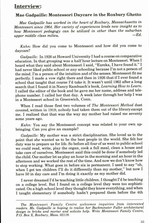 NAMTA Quarterly 02/2 05 Montessori Day Care in the Roxbury Ghetto