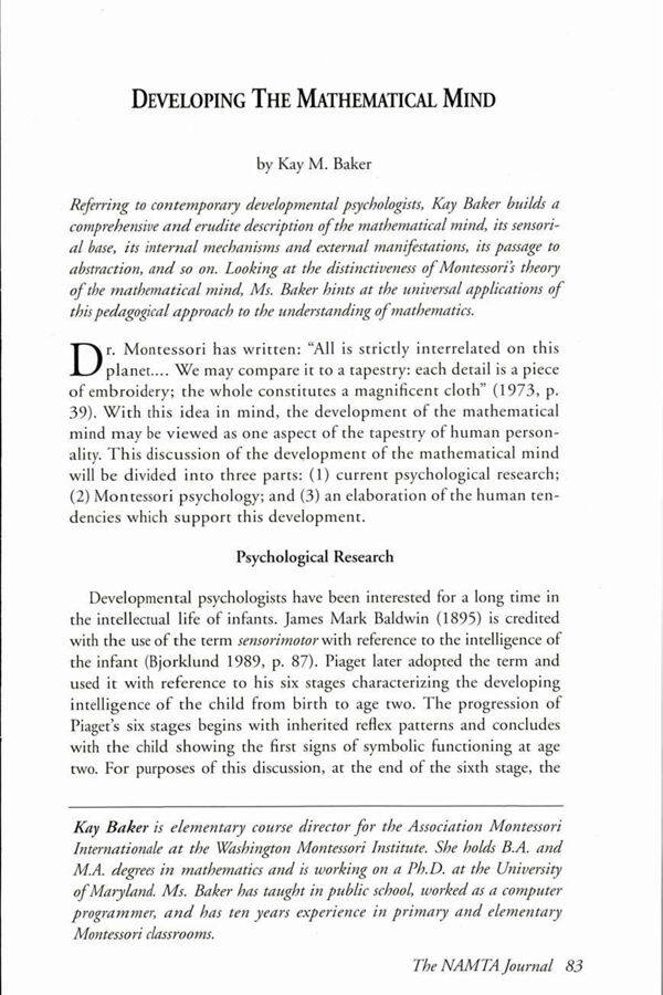 NAMTA Journal 17/1 06 Developing The Mathematical Mind