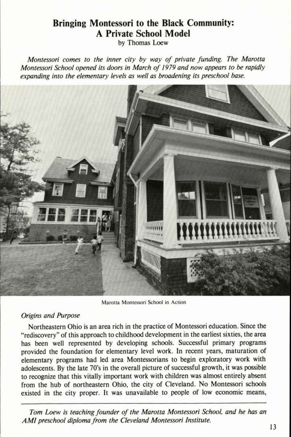 NAMTA Quarterly 06/2 04 Bringing Montessori to the Black Community: A Private School Model