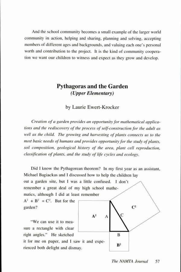 NAMTA Journal 17/3 14 Pythagoras and the Garden (Upper Elementary)