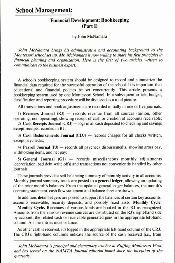 NAMTA Quarterly 03/3 07 Financial Development - Bookkeeping (Part I)