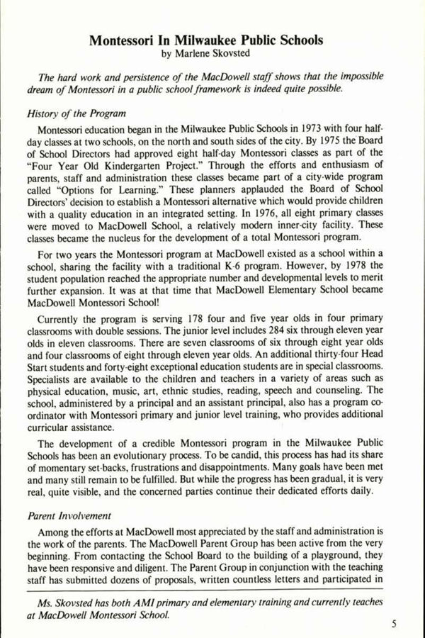 NAMTA Quarterly 06/2 02 Montessori in the Milwaukee Public Schools