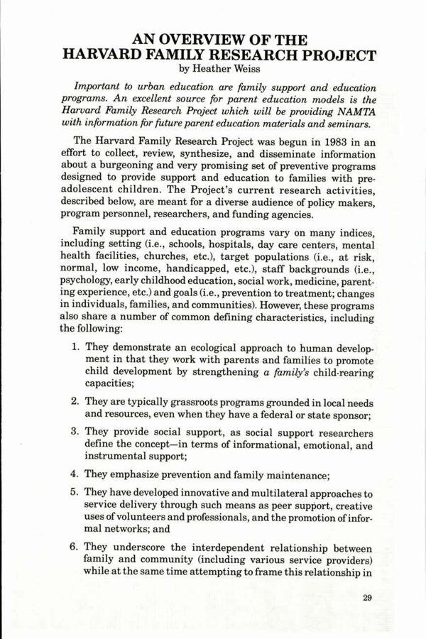 NAMTA Journal 12/2 04 An Overview of the Harvard Family Research Project