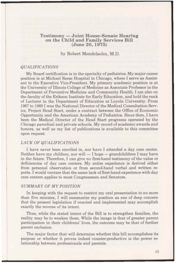 NAMTA Quarterly 01/1 04 Testimony: Joint House-Senate Hearing on the Child Family Services Bill (June 20, 1975)