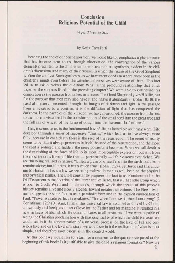 NAMTA Quarterly 08/4 05 Conclusion: Religious Potential of the Child (Ages 3–6)