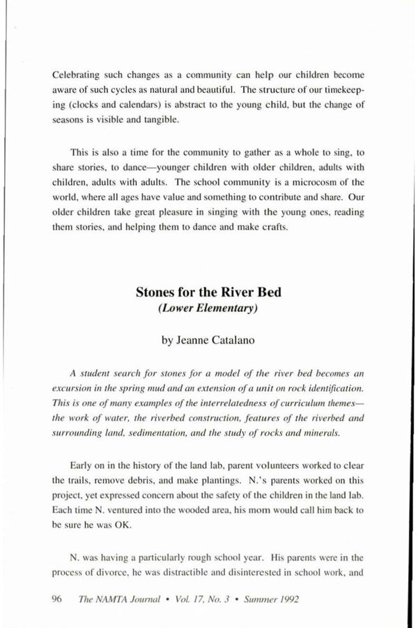 NAMTA Journal 17/3 27 Stones for the River Bed (Lower Elementary)