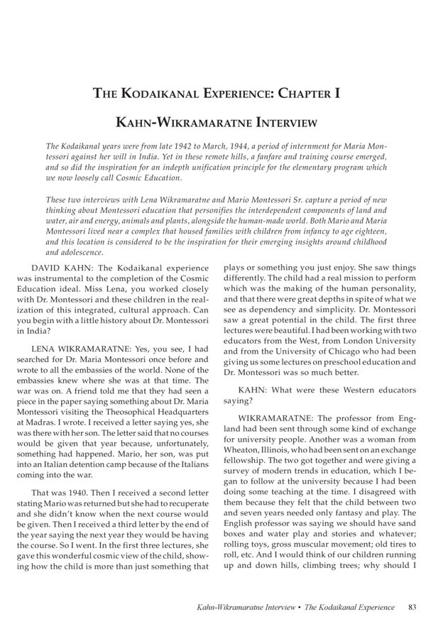 NAMTA Journal 38/1 09 The Kodaikanal Experience: Chapter I. Kahn-Wikramaratne Interview