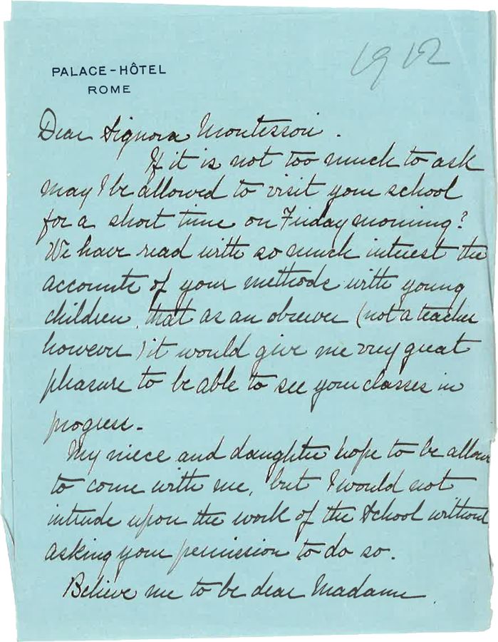 Letter Written to Maria Montessori in 1912