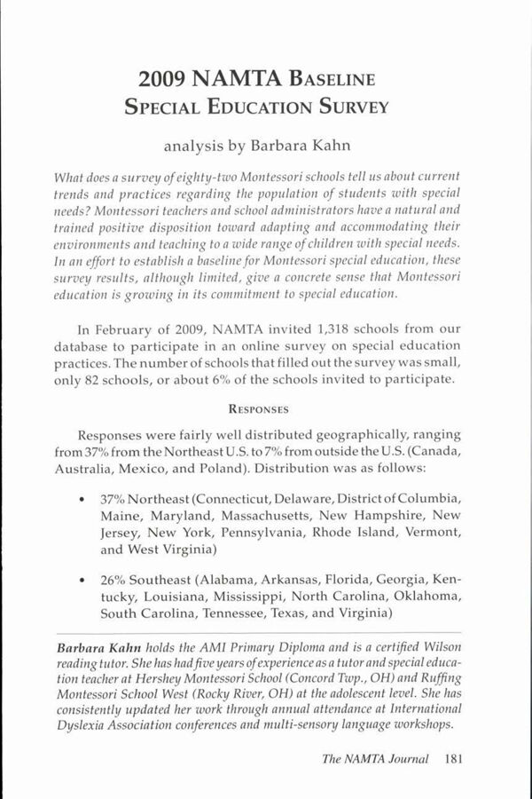 NAMTA Journal 34/2 10 2009 NAMTA Baseline Special Education Survey