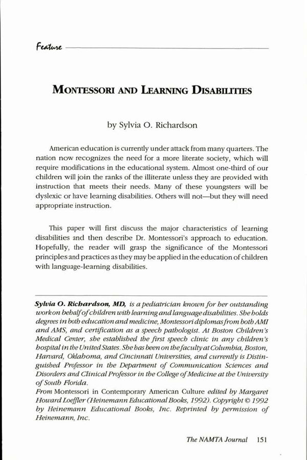 NAMTA Journal 19/2 12 Montessori and Learning Disabilities