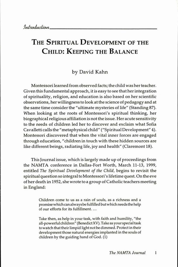 NAMTA Journal 24/2 01 The Spiritual Development of the Child: Keeping the Balance