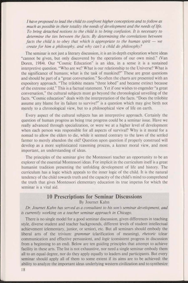 NAMTA Quarterly 10/1 04 Ten Prescriptions for Seminar Discussions