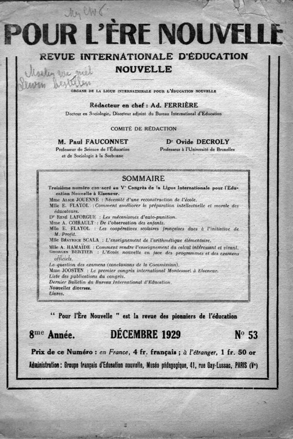 Pour l’Ère Nouvelle, December 1929