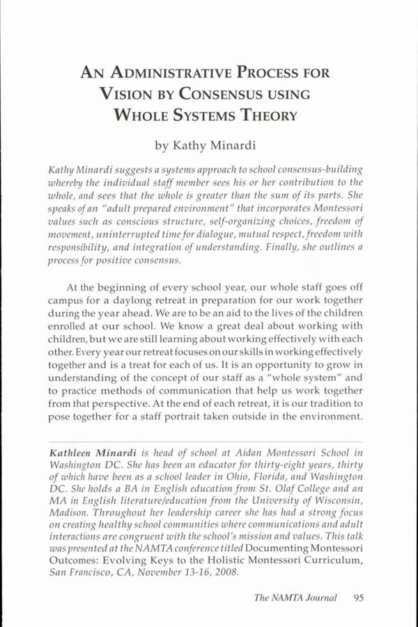 NAMTA Journal 35/1 07 An Administrative Process for Vision by Consensus using Whole Systems Theory