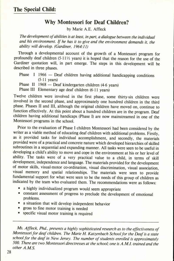 NAMTA Quarterly 06/2 06 Why Montessori for Deaf Children?