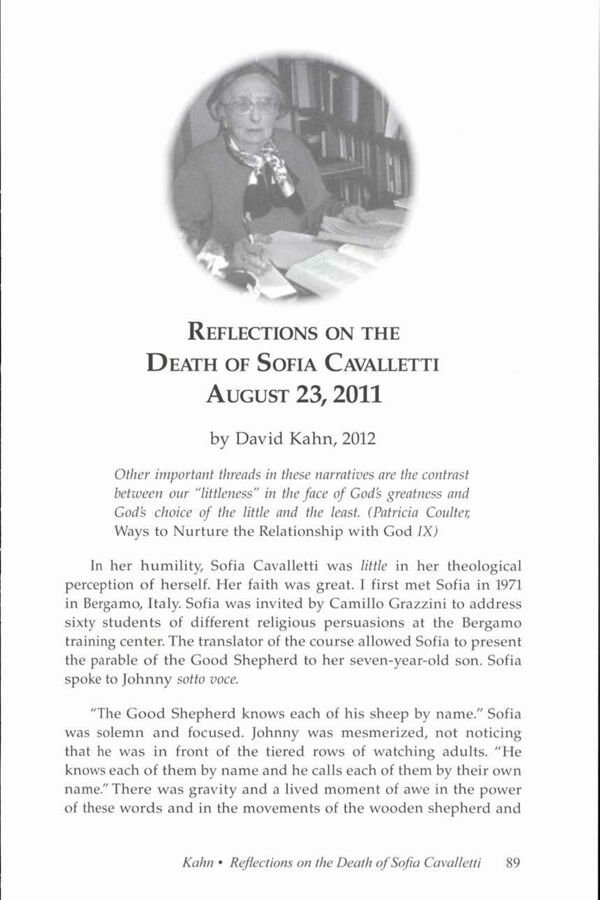 NAMTA Journal 37/2 07 Reflections on the Death of Sofia Cavalletti, August 23, 2011