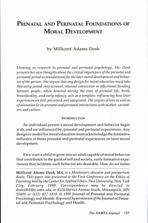 NAMTA Journal 28/2 12 Prenatal and Perinatal Foundations of Moral Development