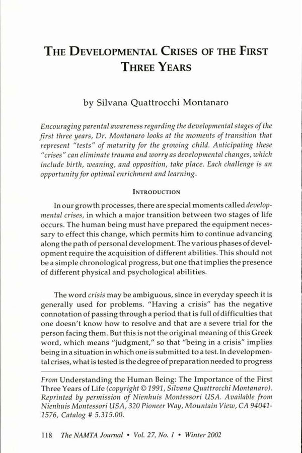 NAMTA Journal 27/1 10 The Developmental Crises of the First Three Years
