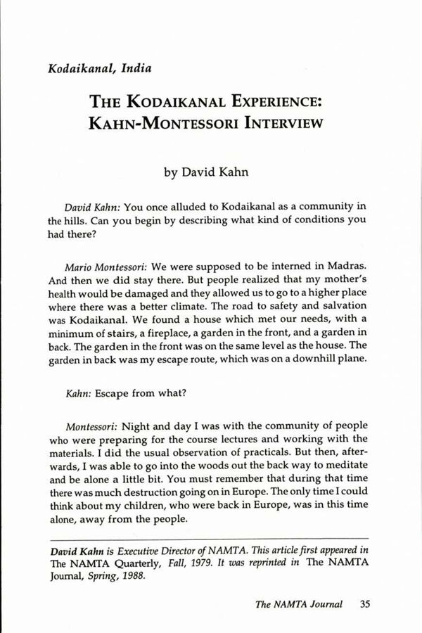 NAMTA Journal 23/2 05 The Kodaikanal Experience: Kahn - Montessori Interview