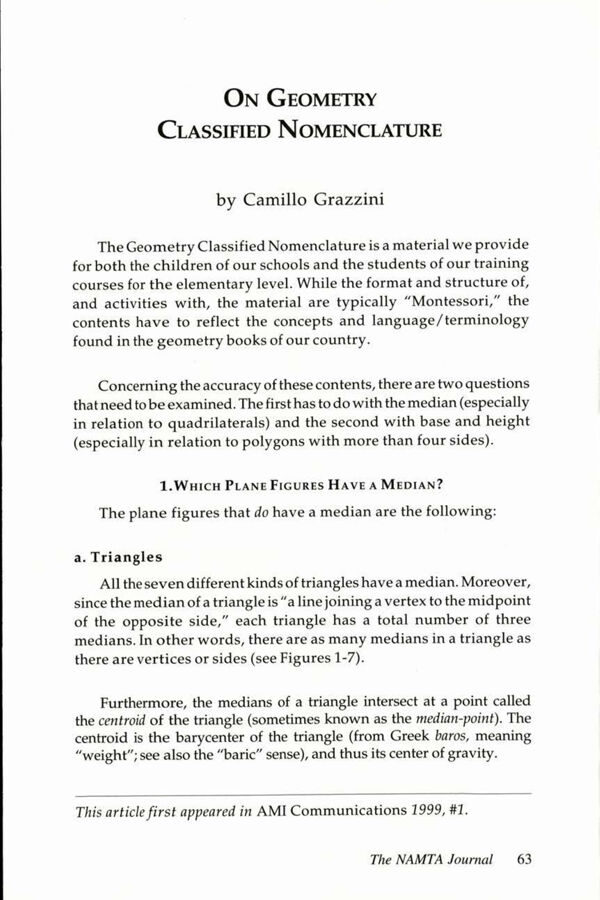 NAMTA Journal 29/1 05 On Geometry Classified Nomenclature