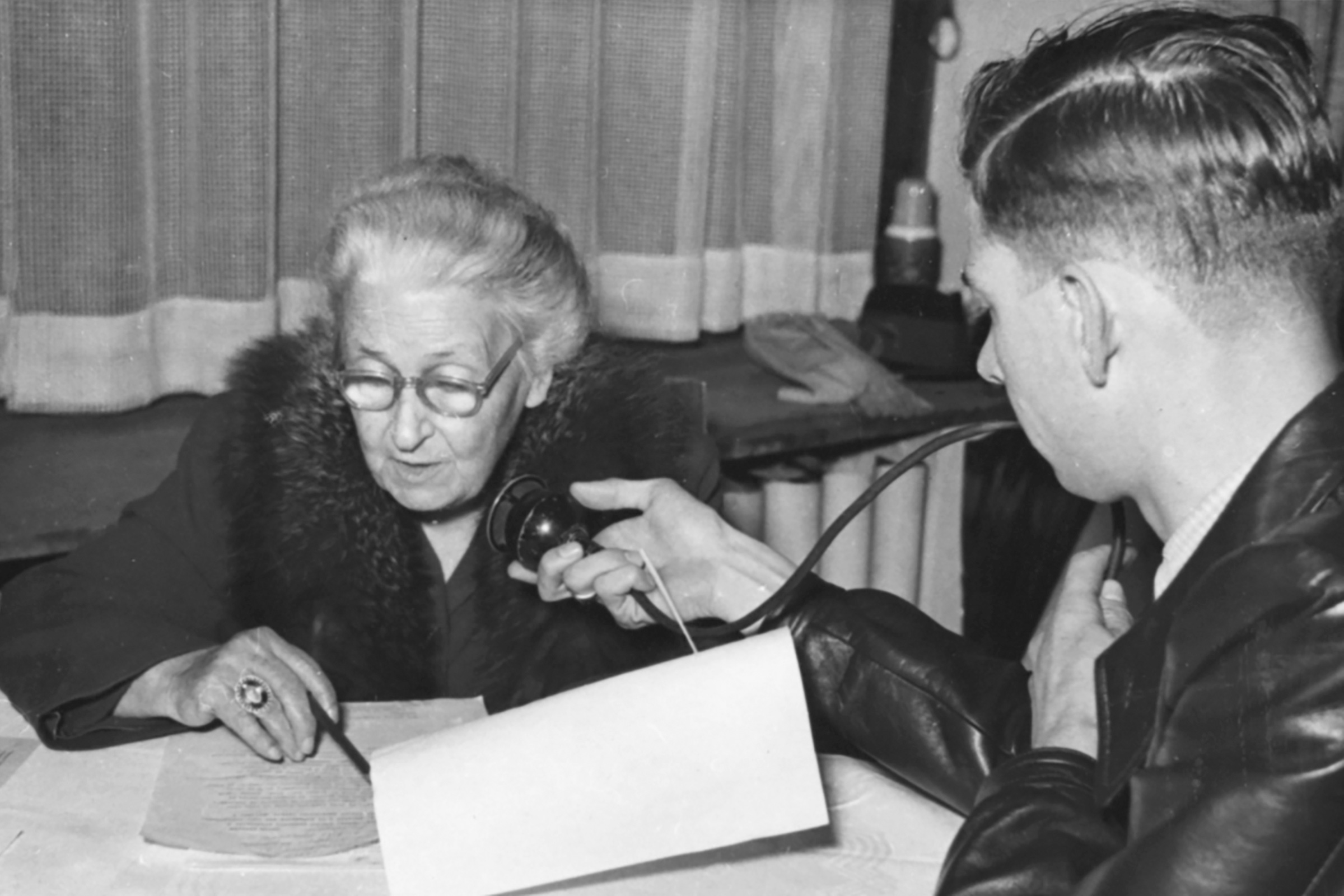 Maria Montessori being interviewed