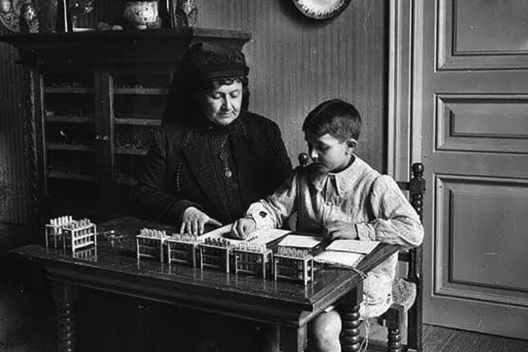 Maria Montessori, circa 1916, Barcelona with Boy