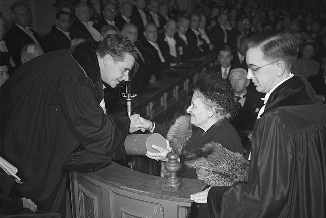 Maria Montessori receiving honorary doctorate, Amsterdam 18 September 1950