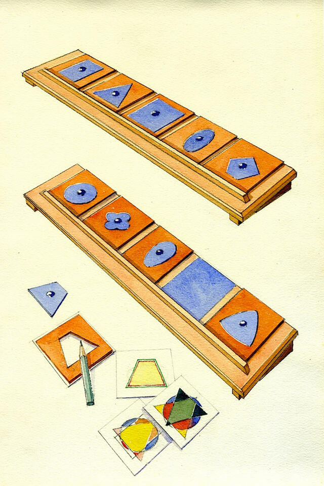 Drawing of the geometric insets Montessori material