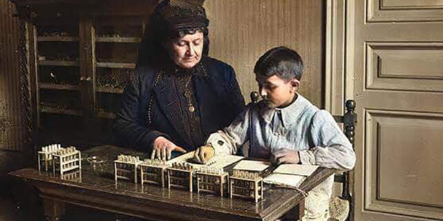 Maria Montessori, circa 1916, Barcelona with Boy