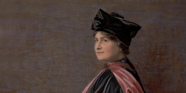 Painting of Maria Montessori receiving Durham honorary doctorate